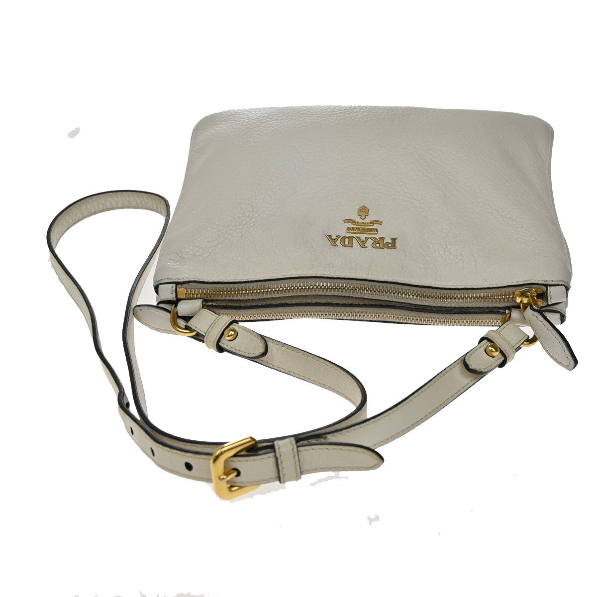 PRADA Logo Crossbody Mini Shoulder Bag Leather White GHW 76YH762