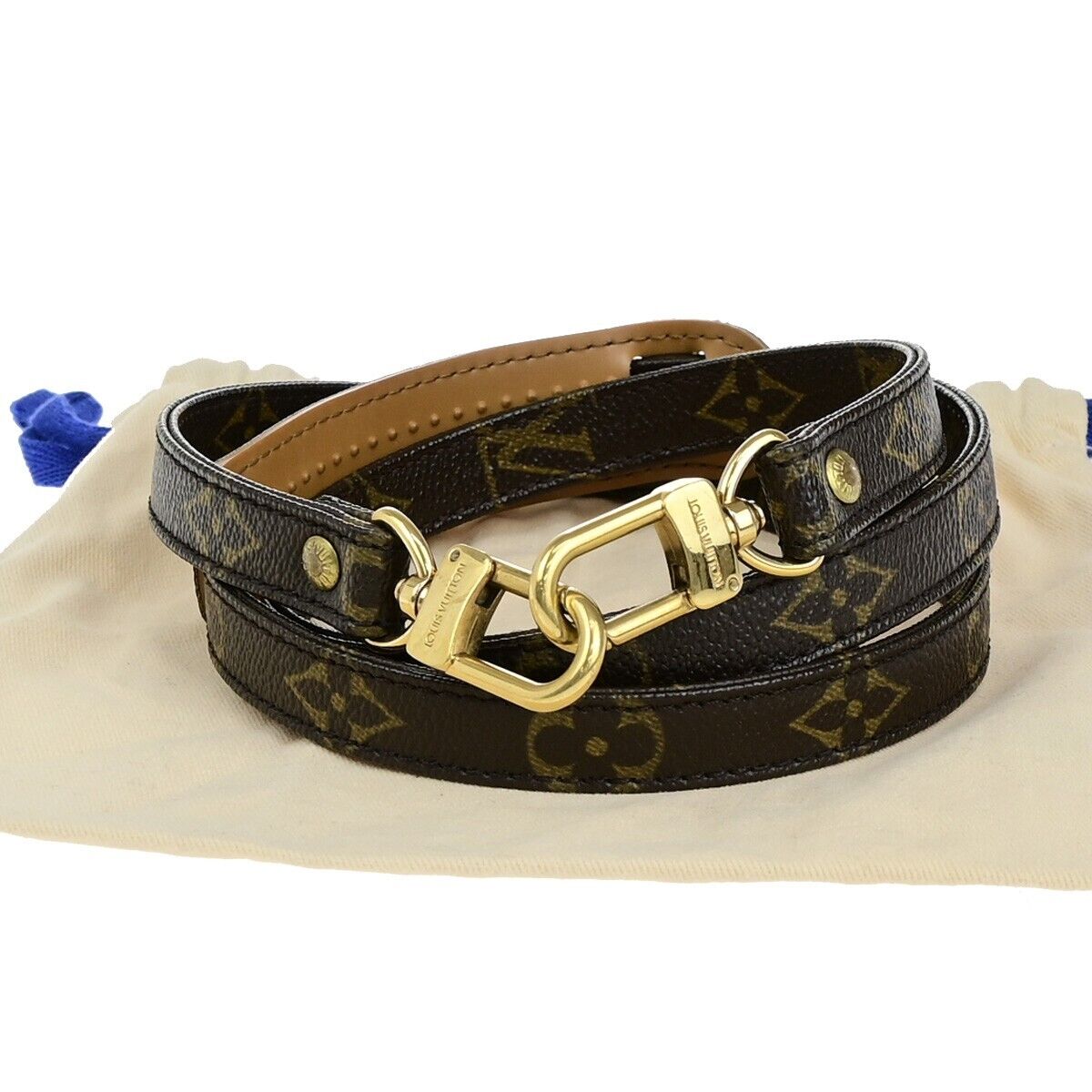 LOUIS VUITTON Shoulder Strap Monogram Leather Brown Gold Bag Accessory 69ED319