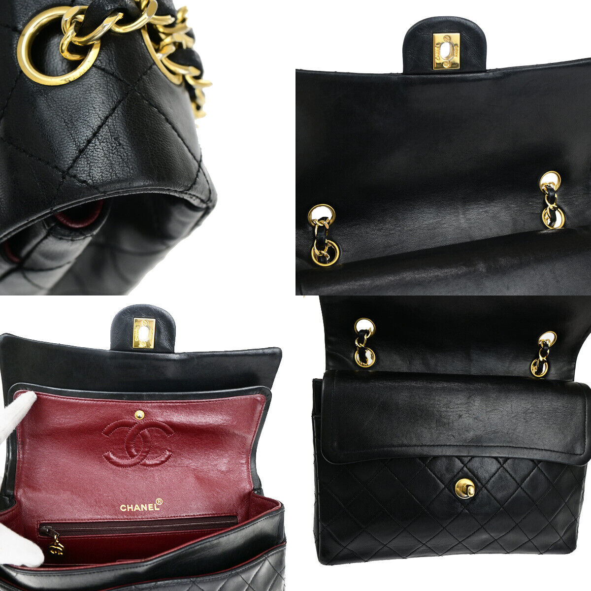 CHANEL CC Matelasse 25 Double Flap Chain Shoulder Bag Leather Black GD 318RJ940