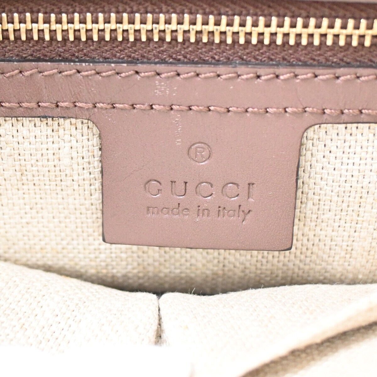 GUCCI Logo Shoulder Hand Tote Bag Pouch Canvas Leather Brown Gold Italy 72YD994
