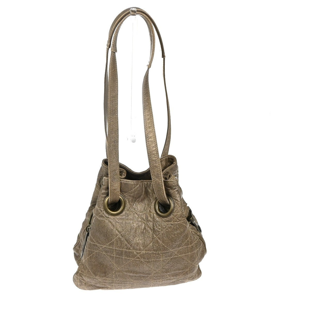 CHRISTIAN DIOR Cannage Shoulder Bag Leather Beige Gold Italy 83TA504