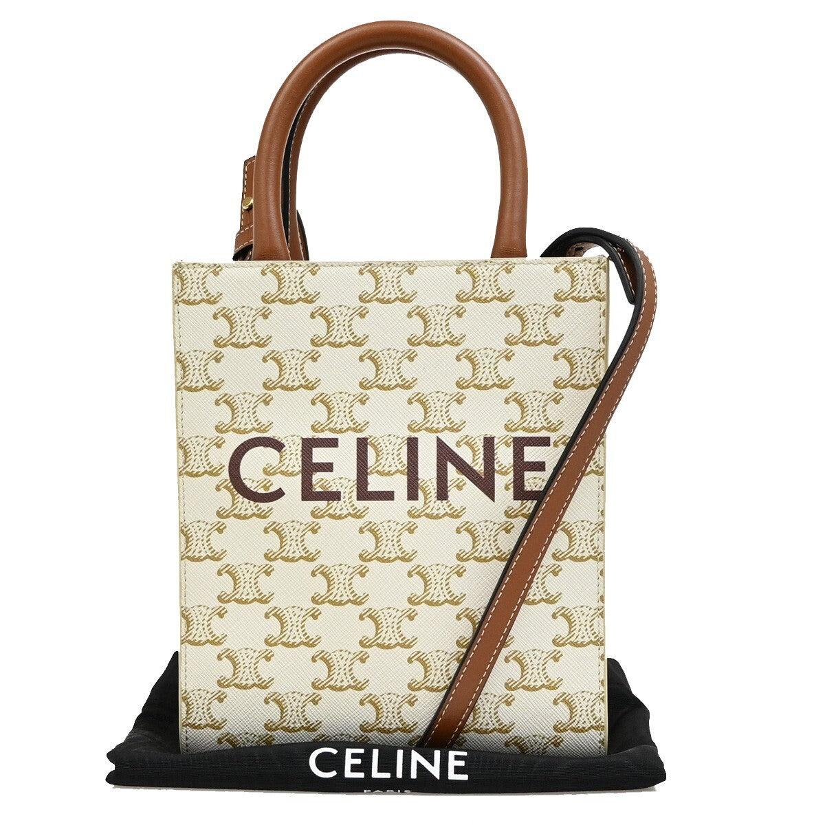 CELINE Mini Vertical Cabas 2Way Hand Bag Triomphe Canvas Leather WE BN 46RF271