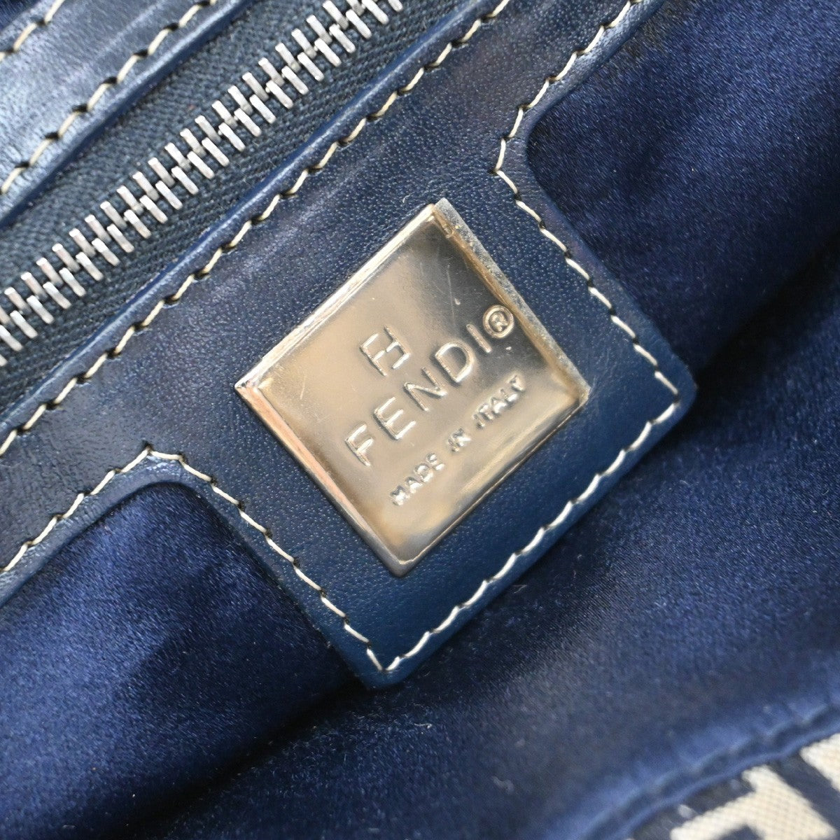 FENDI Logo Zucca Pattern Shoulder Bag Canvas Leather Navy Blue Italy 85EF815