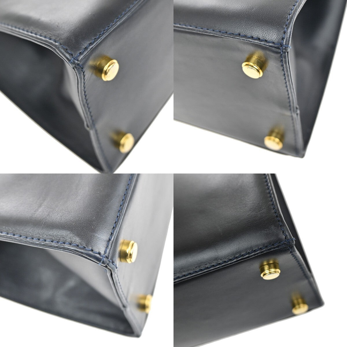SALVATORE FERRAGAMO LOGO Vara 2Way Hand Bag Leather Canvas Navy Blue 65YH406