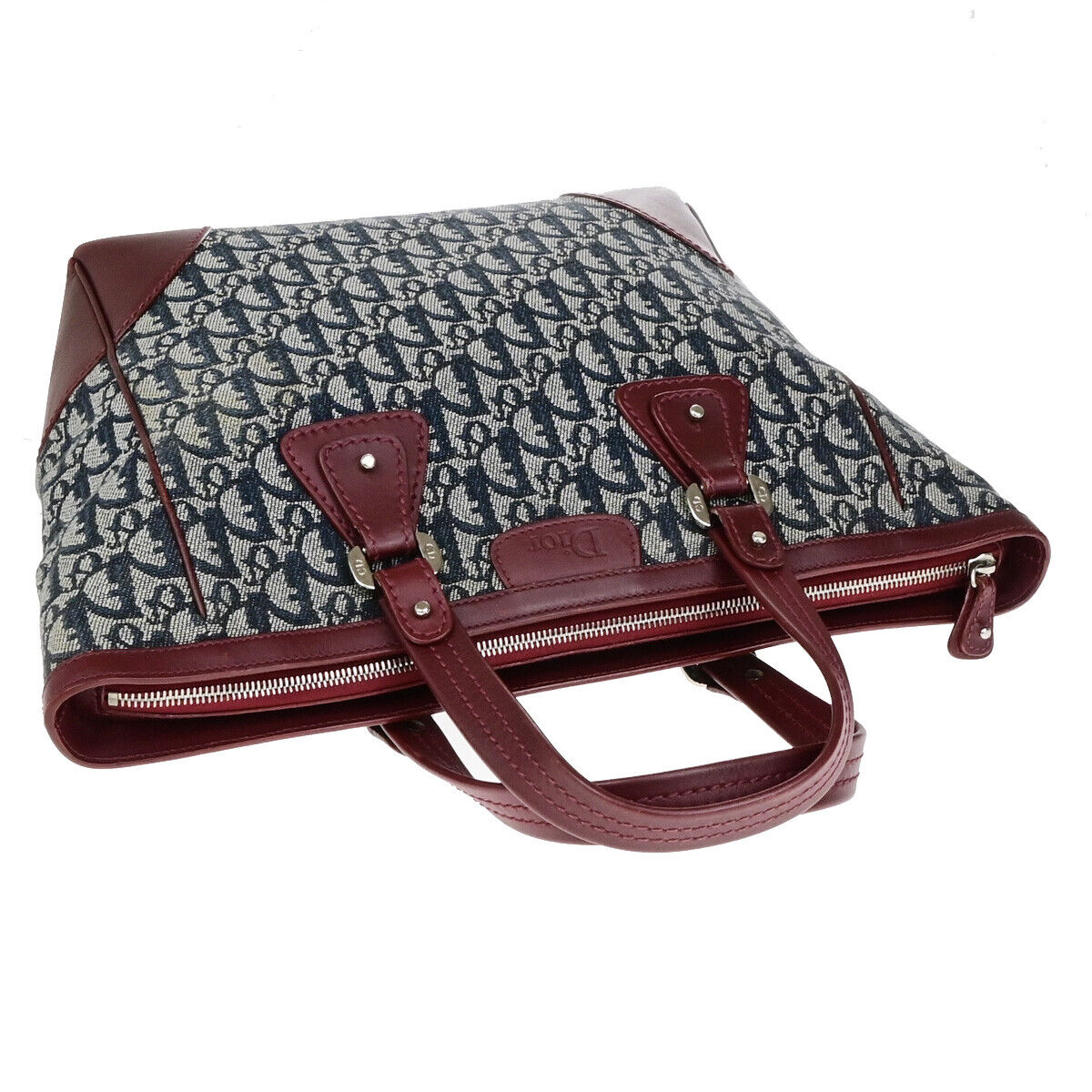CHRISTIAN DIOR Trotter Pattern Hand Bag Canvas Leather BY Blue SHW 16YG692