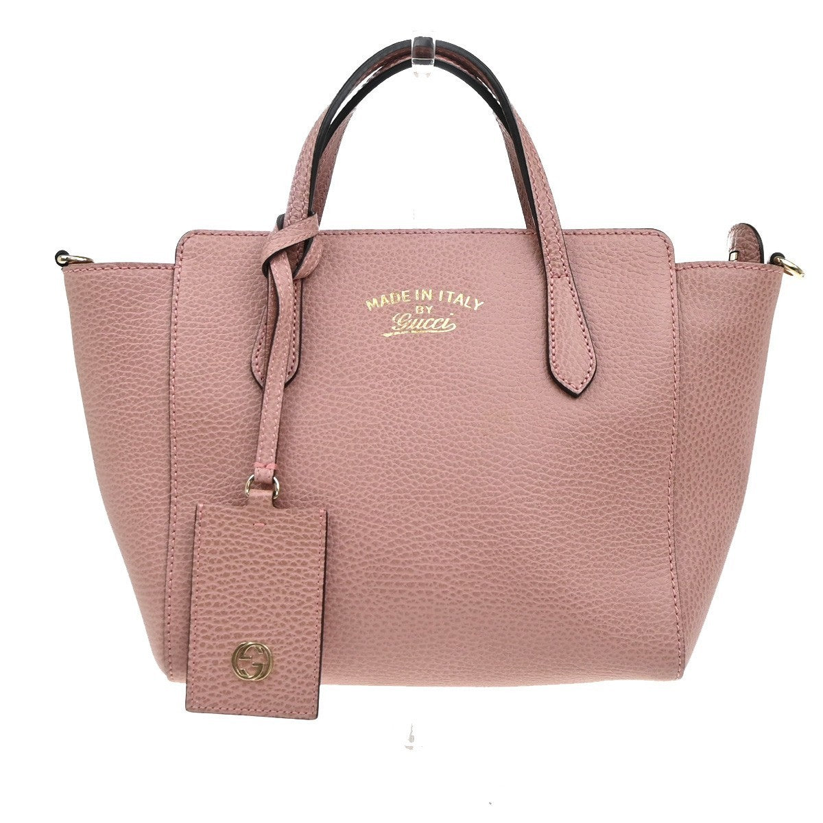 GUCCI Logo Swing Hand Bag Leather Pink Made In Italy 79KP326
