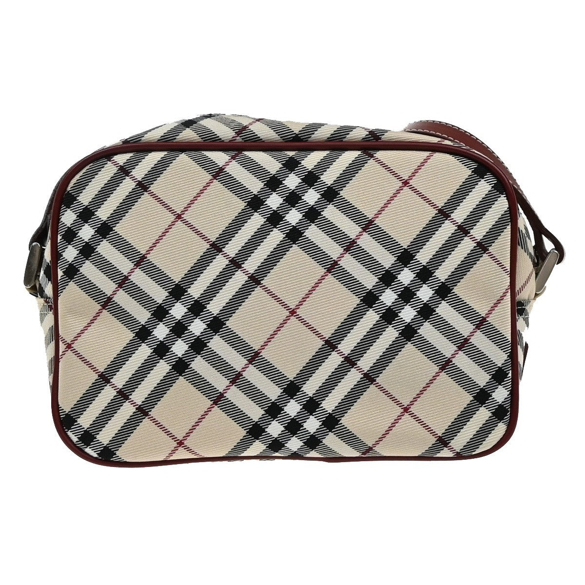 BURBERRY Logo Nova Check Shoulder Bag Canvas Leather Red Brown Japan 65EF694