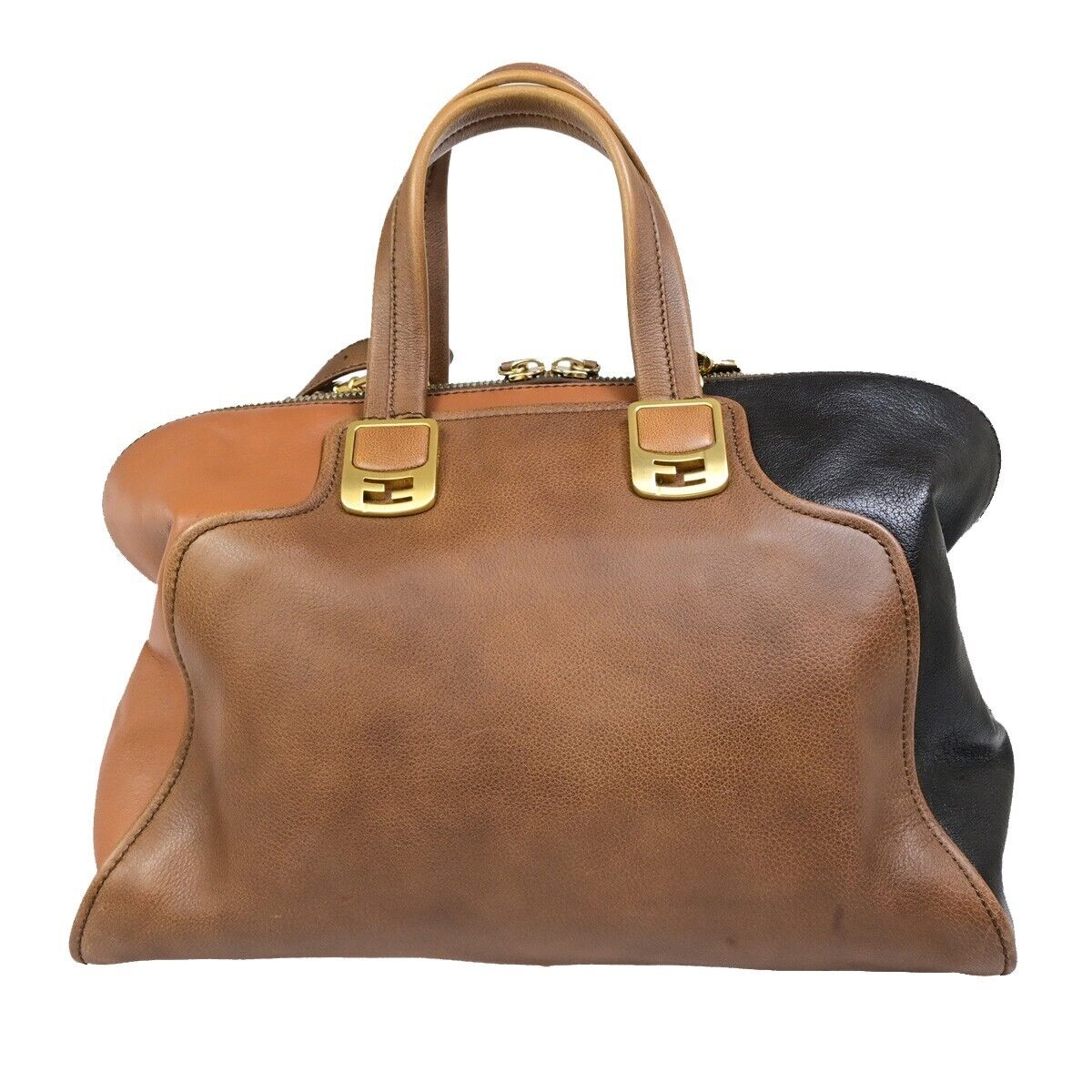 FENDI Logo Chameleon 2Way Shoulder Hand Bag Leather Brown Italy 87EB952