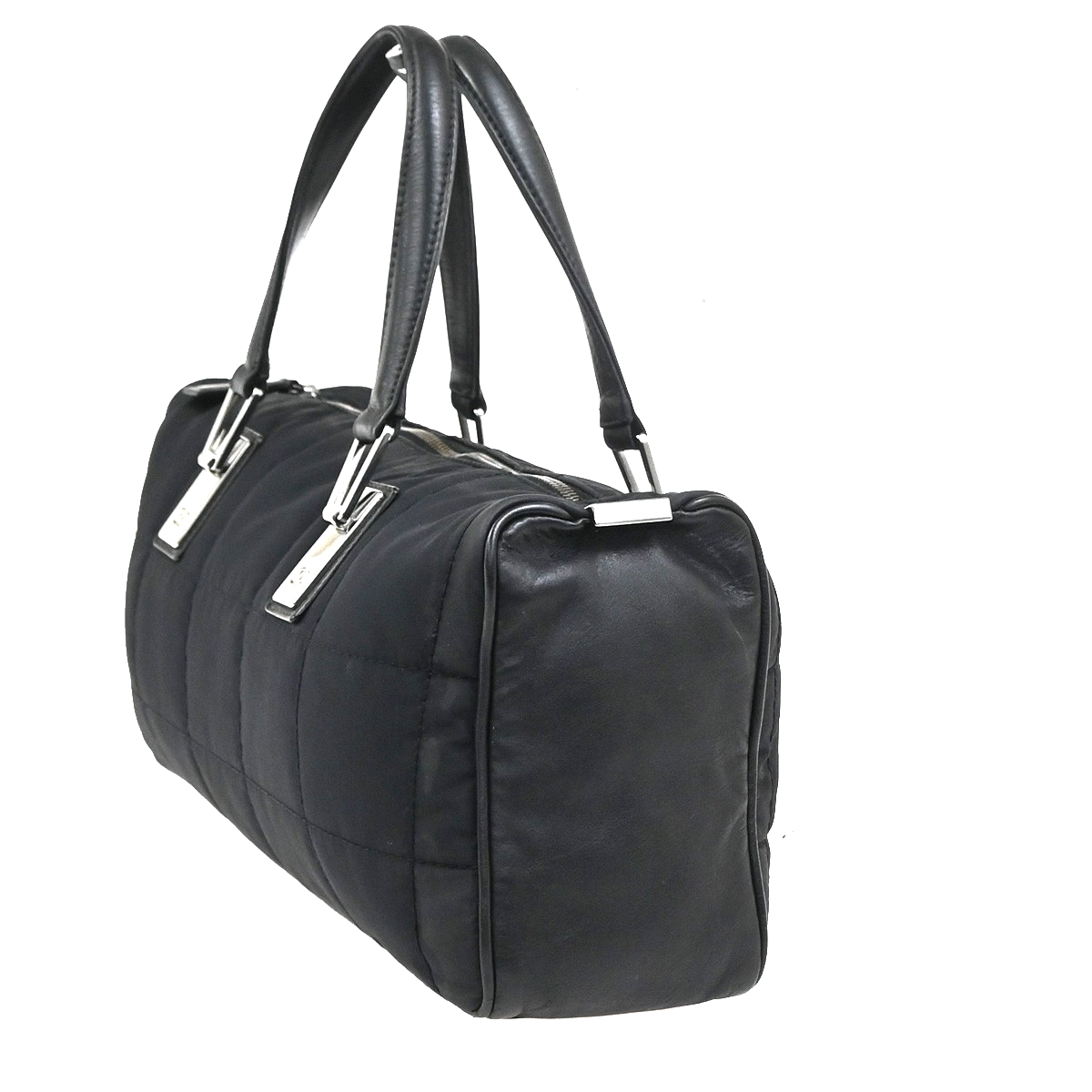 CHANEL CC Chocolate Bar Travel Hand Bag Nylon Leather Black SHW Italy 93RQ028
