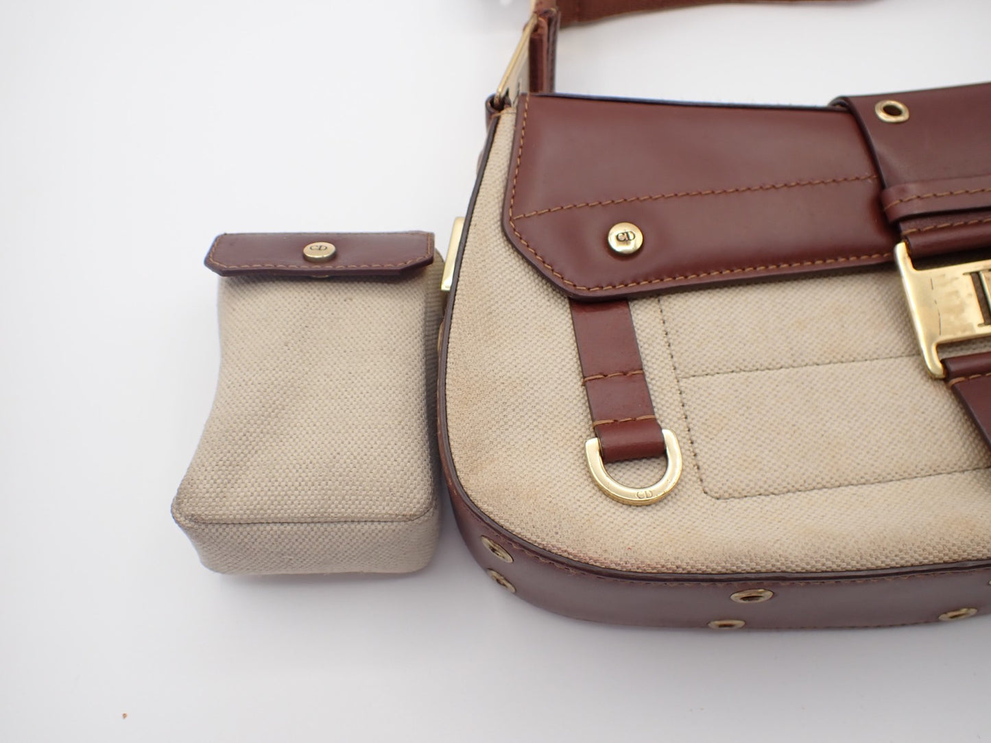 CHRISTIAN DIOR Columbus Flap Shoulder Bag Canvas Leather Beige GHW Italy 51RL926