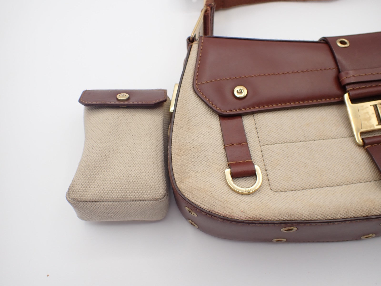 CHRISTIAN DIOR Columbus Flap Shoulder Bag Canvas Leather Beige GHW Italy 51RL926