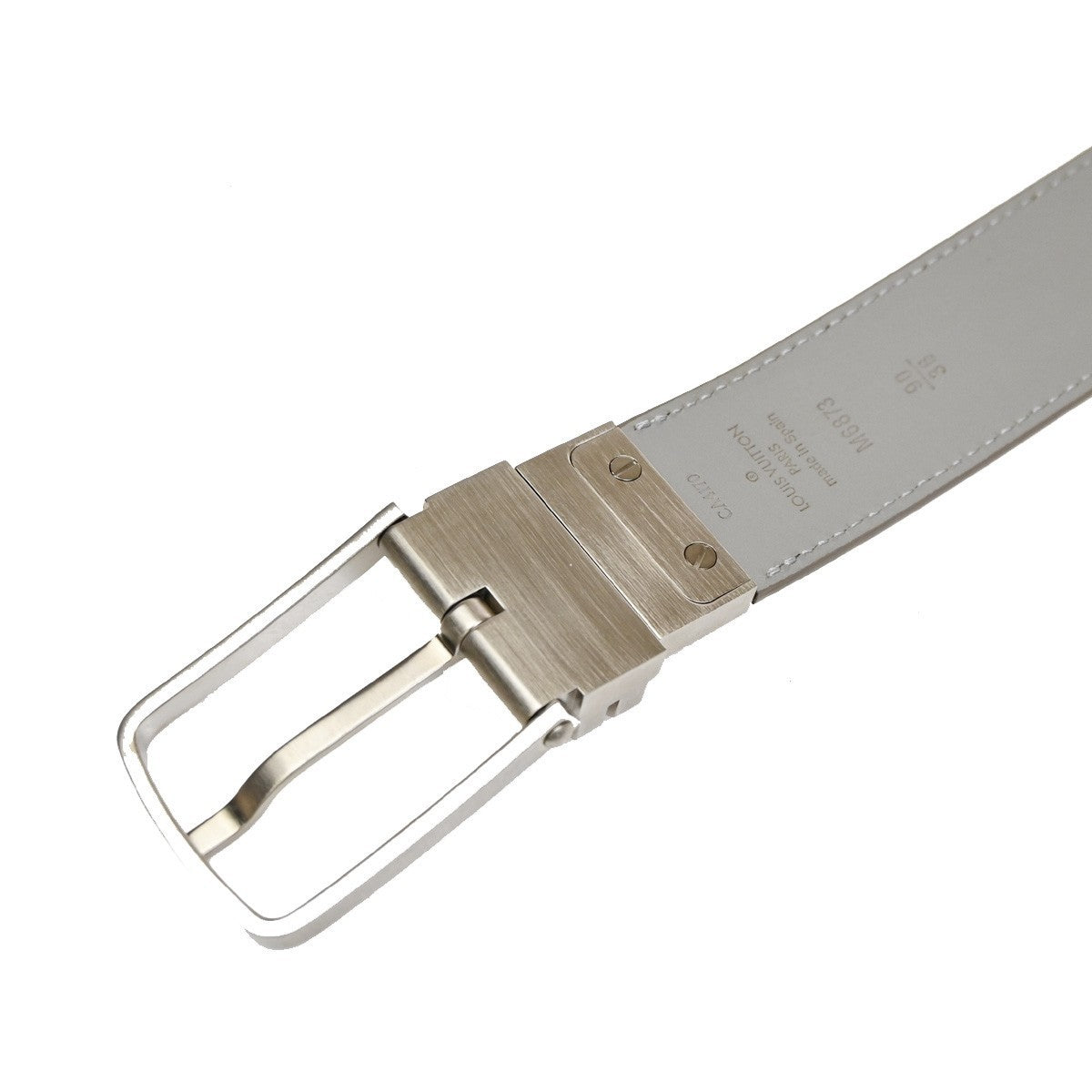 LOUIS VUITTON LV Logo Belt 90/36 Damier Infini leather White M6873 31CA603