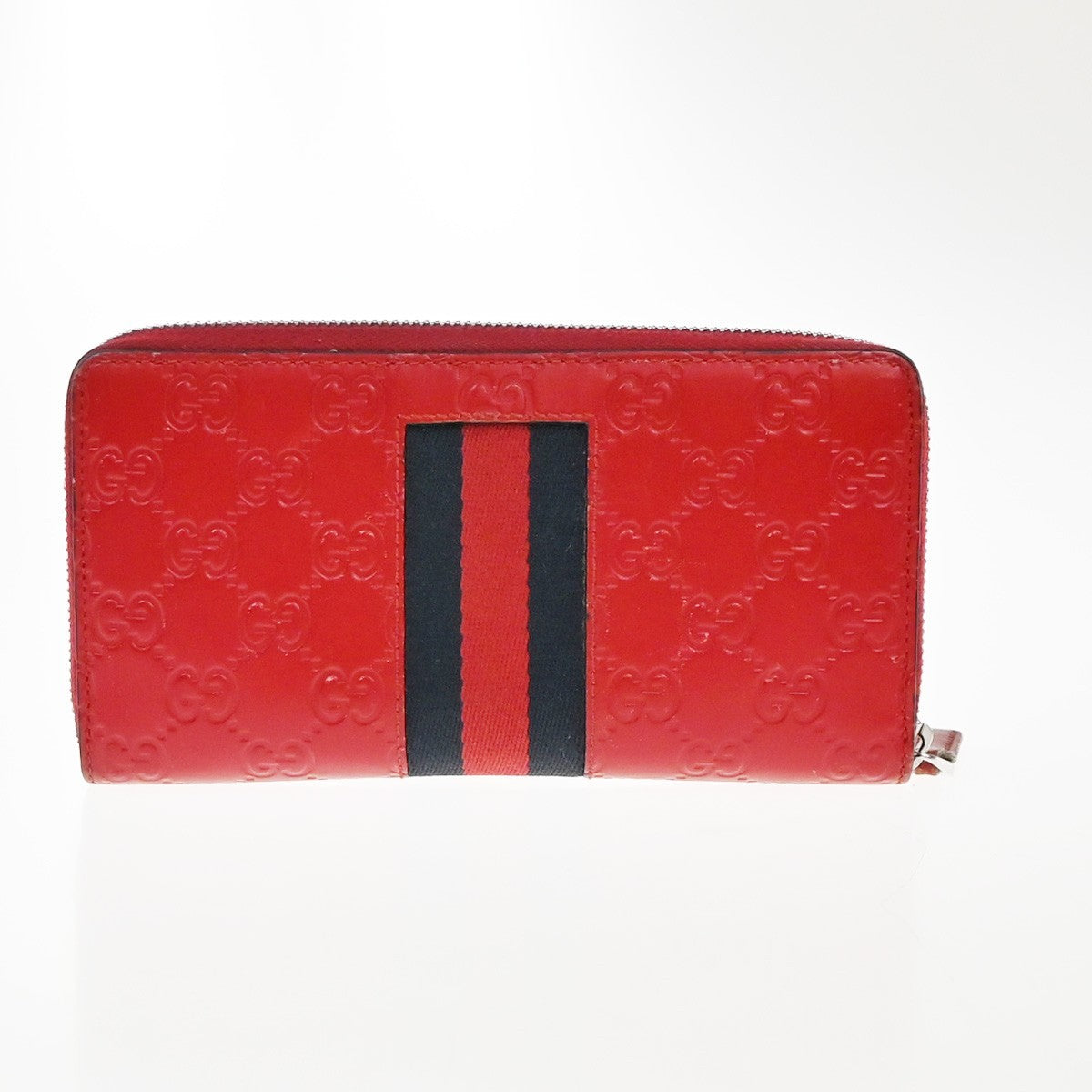 GUCCI Logo Guccissima GG Pattern Long Zipper Around Wallet Leather Red 35EG388
