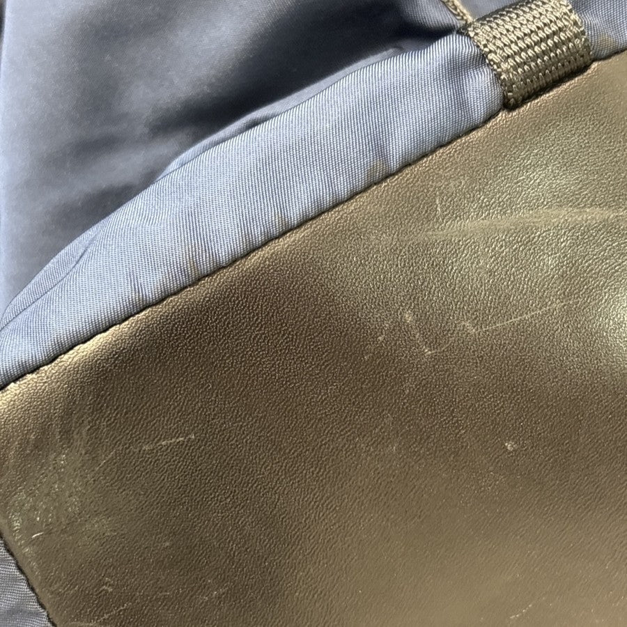 PRADA Logo Shoulder Tote Bag Nylon Canvas Leather Blue Black Italy 36MA685