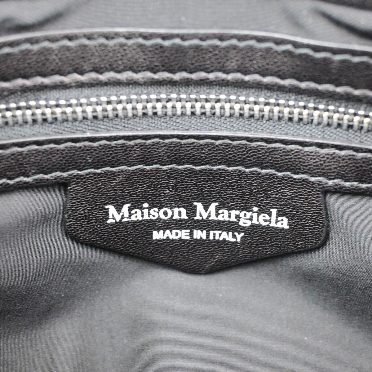 MAISON MARGIELA Logo Glam Slam Chain Clutch Hand Bag Leather Black Silve 40RF146