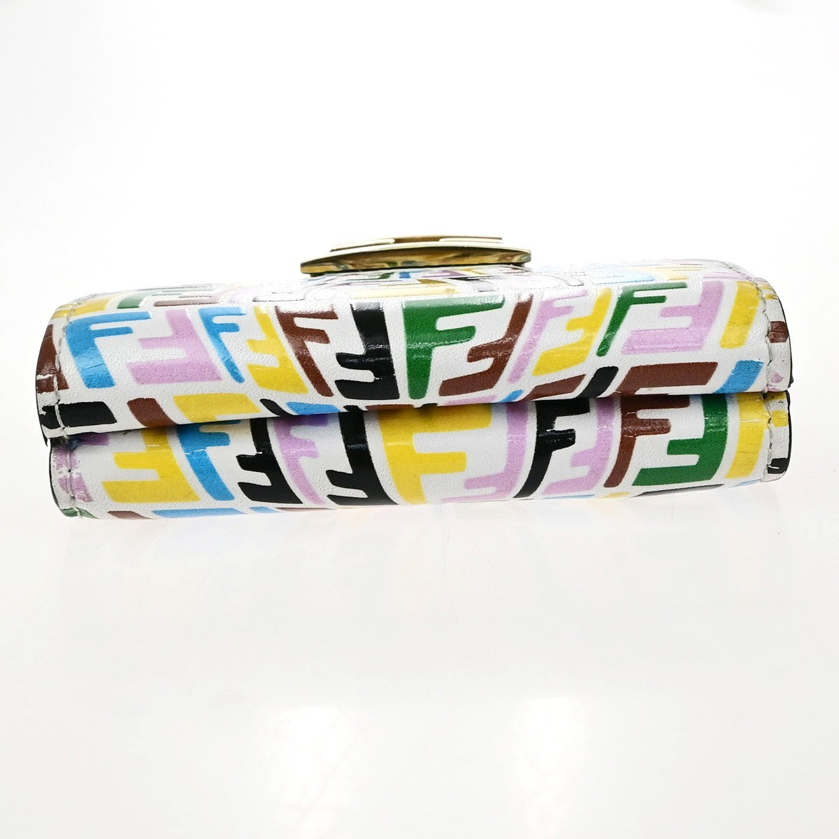 FENDI Logo FF Vertigo Baguette Trifold Compact Wallet Leather Multicolor 61YJ250