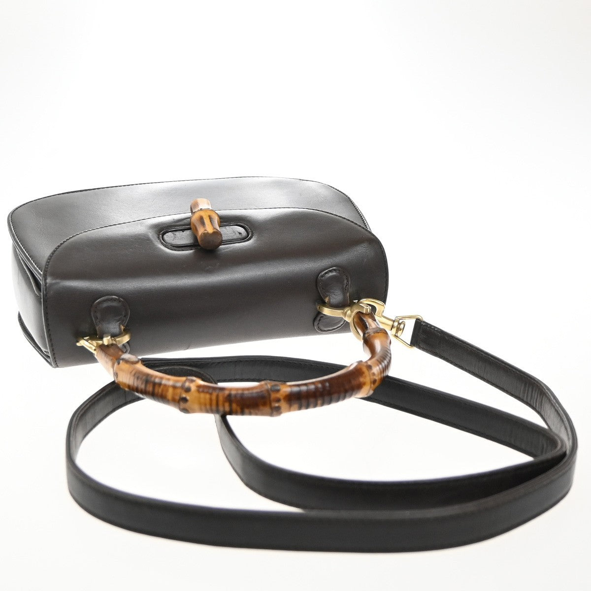 GUCCI Logo Bamboo 2Way Shoulder Hand Bag Leather Brown Gold Italy 50RF716