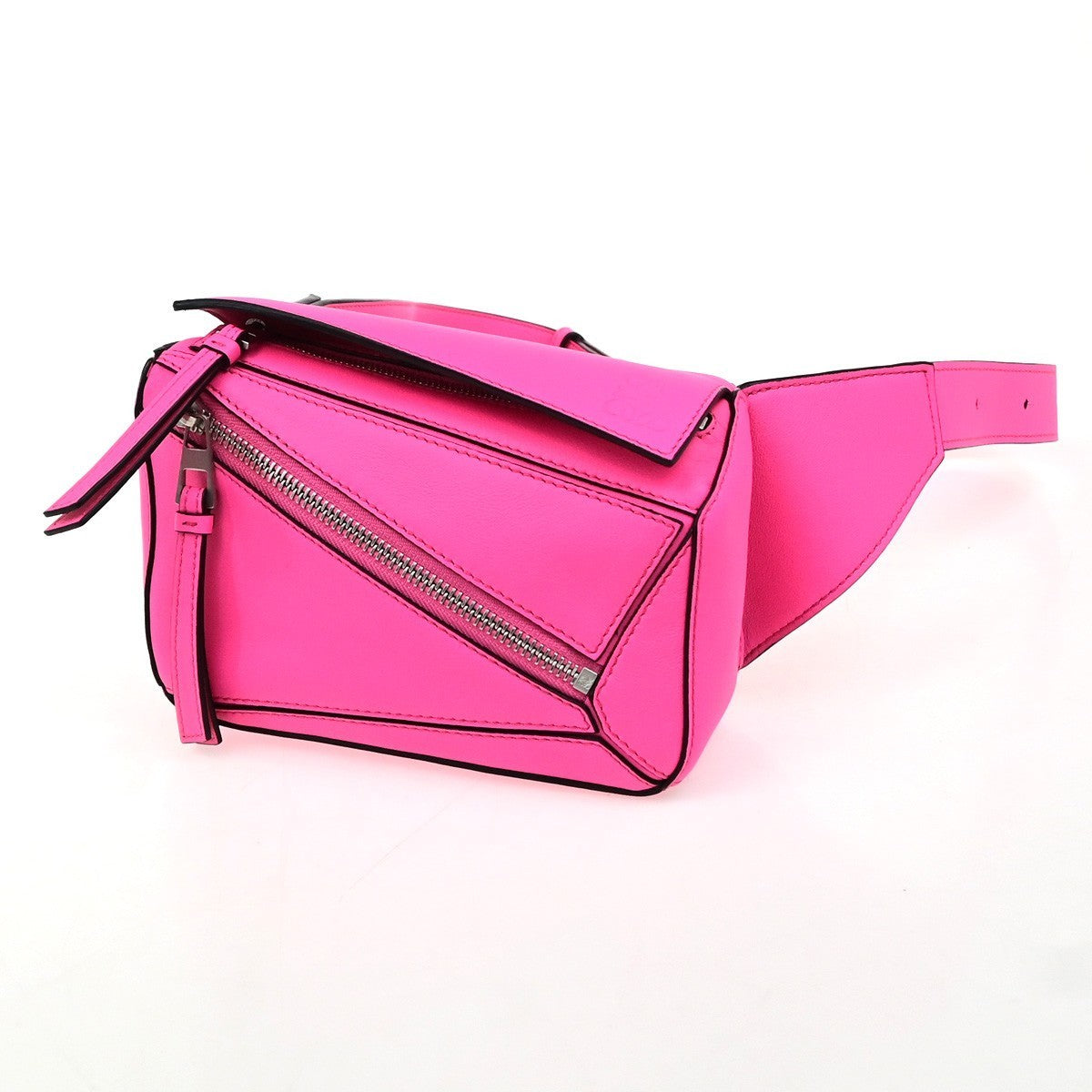 LOEWE Logo Puzzle Mini Body Shoulder Bag Leather Neon Pink SHW Spain 684RQ079