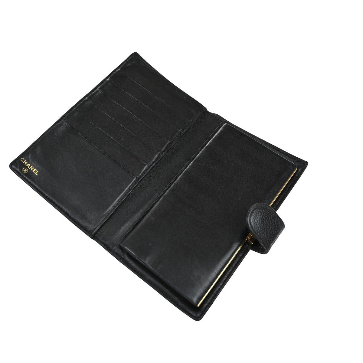 CHANEL CC LOGO Long Bifold Wallet Grained Calfskin Leather Black France 16RF965