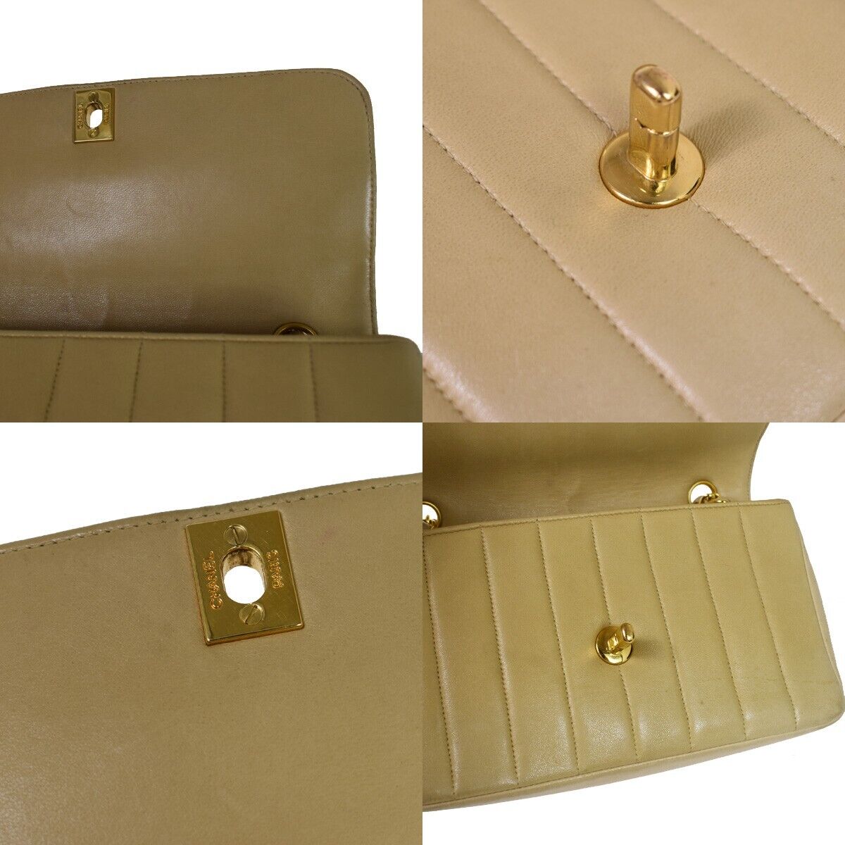 CHANEL CC Logo Mademoiselle Chain Shoulder Bag Leather Beige GHW France 648RC979