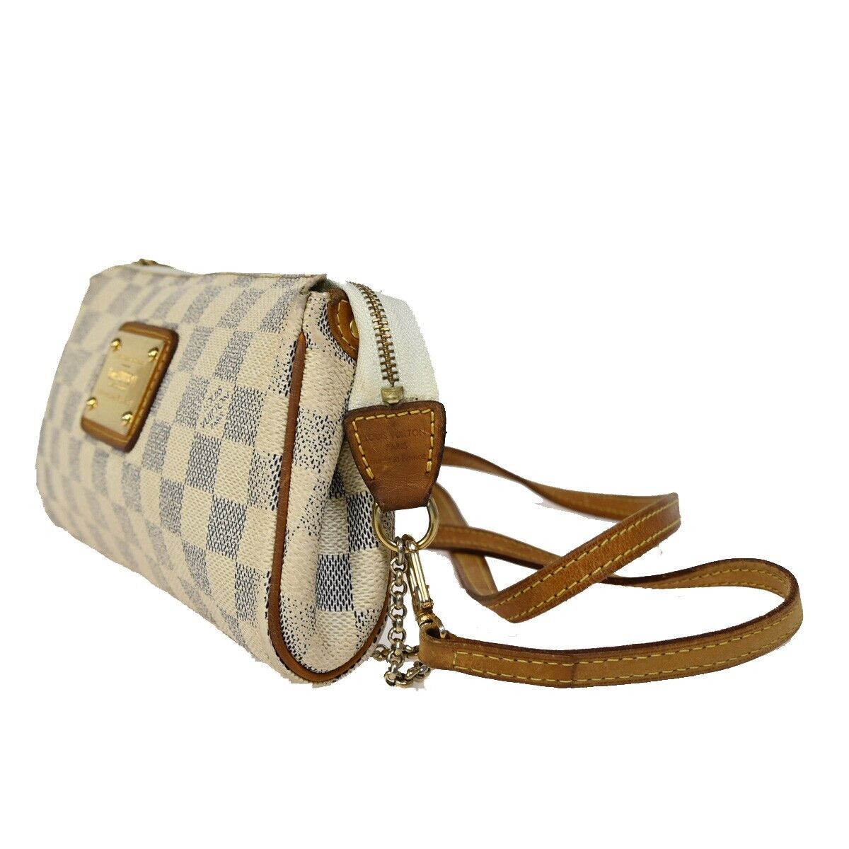 LOUIS VUITTON Eva Chain Shoulder Bag Damier Azur Leather White N55214 10FA502