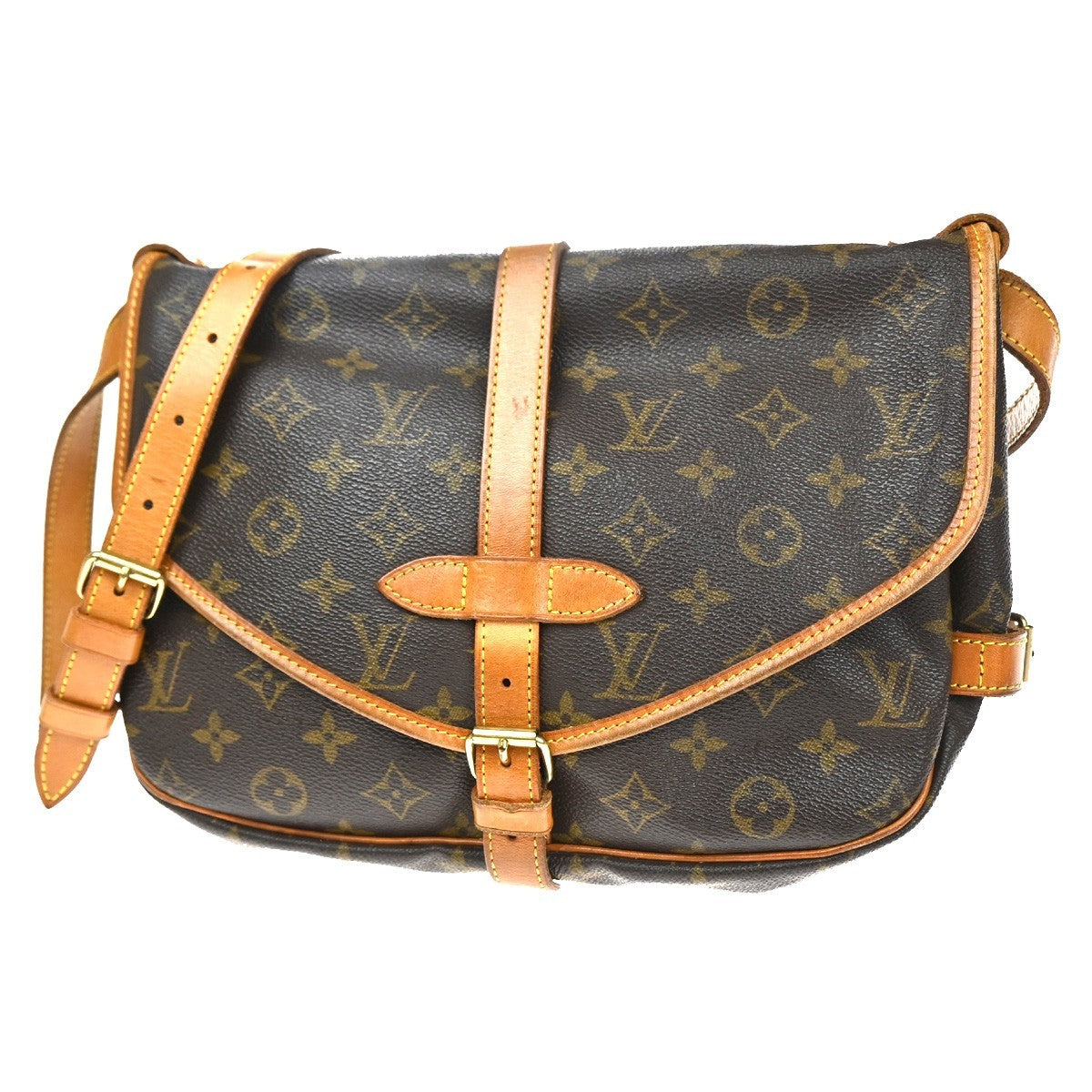 LOUIS VUITTON Logo Saumur 30 Shoulder Bag Monogram Leather Brown M42256 70CA886