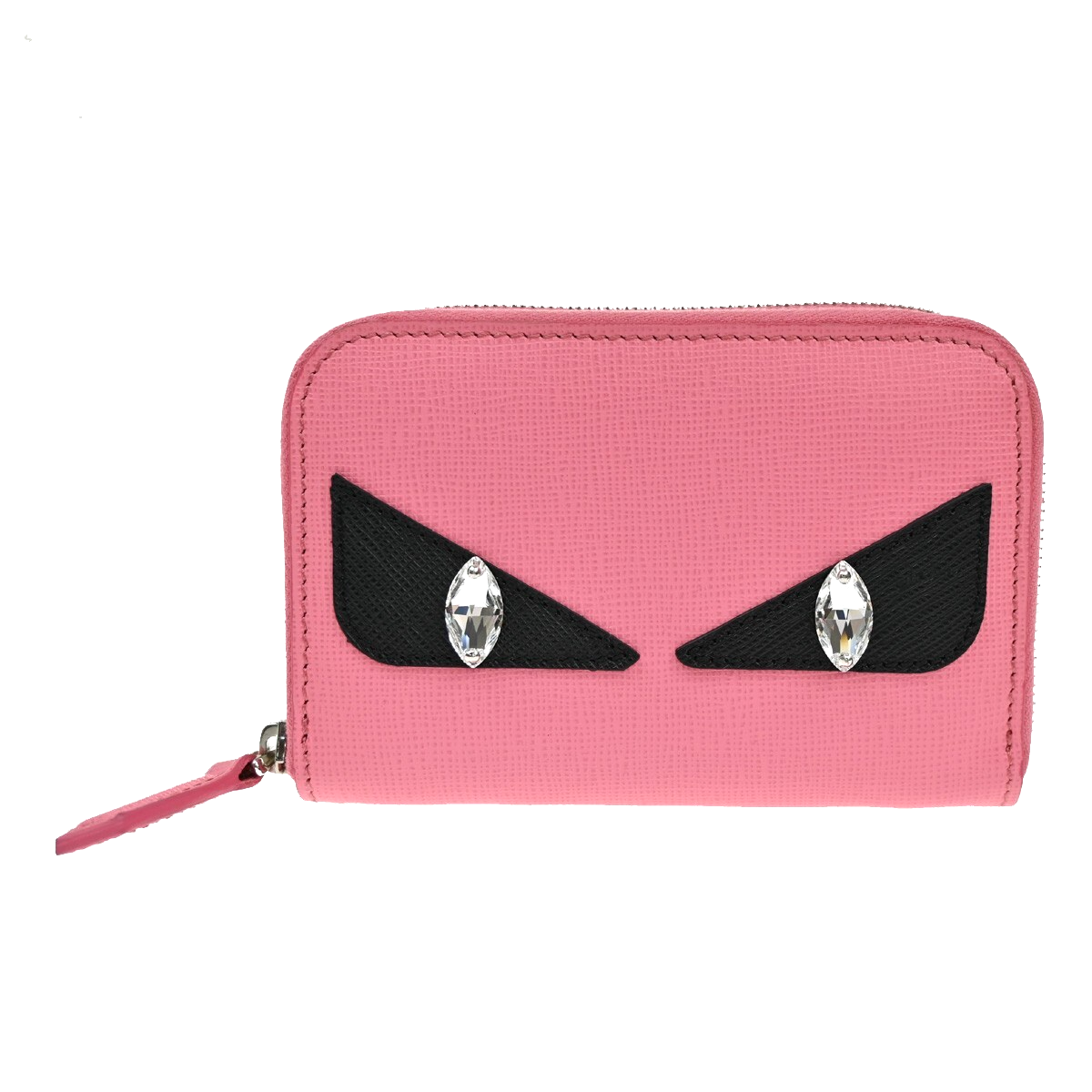 FENDI Logo Monster Bugs Eyes Compact Zip Around Coin Wallet Leather Pink 64YH228