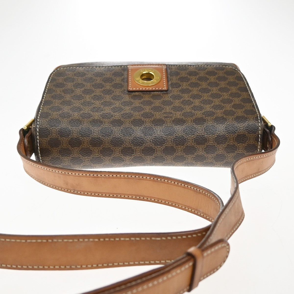 CELINE Logo Macadam Pattern Shoulder Bag PVC Leather Brown GHW Italy 38MA206