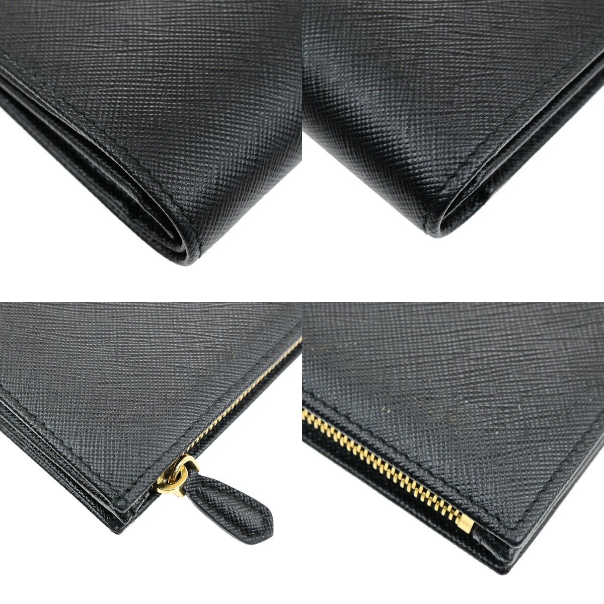 PRADA MILANO Bifold Long Wallet Saffiano Multicolor Leather Black Gold 35RK903
