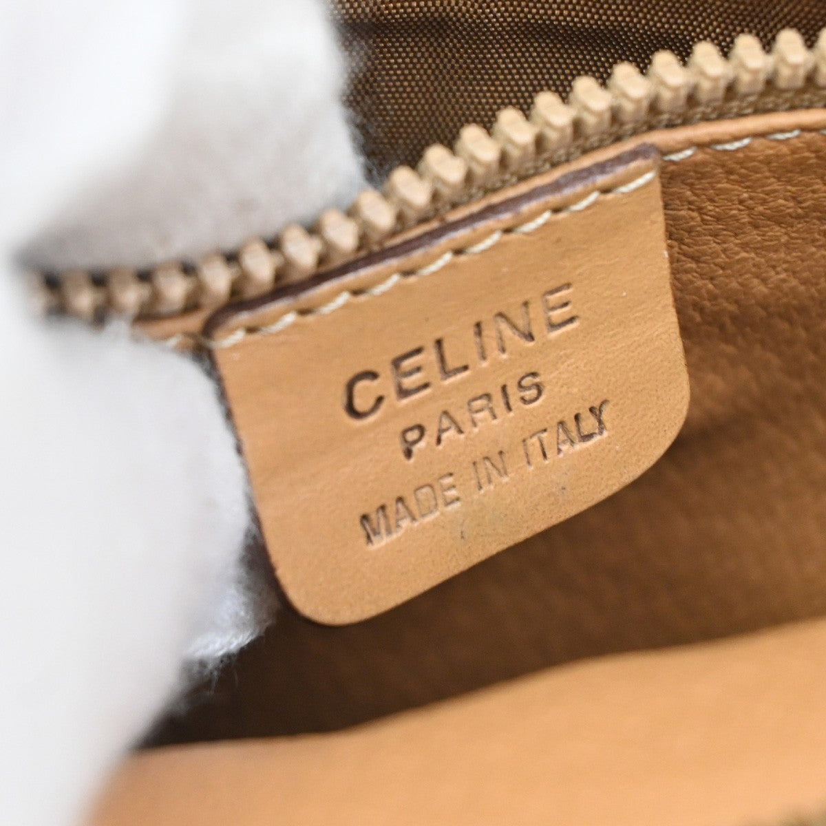 30.Live CELINE Macadam Pattern Clutch Pouch Bag PVC Leather Brown Italy 09KB626