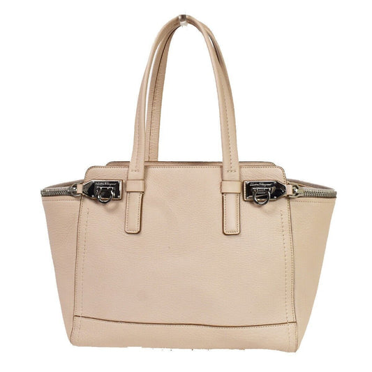 SALVATORE FERRAGAMO Gancini Shoulder Tote Bag Leather Pink Silver Italy 31YB787