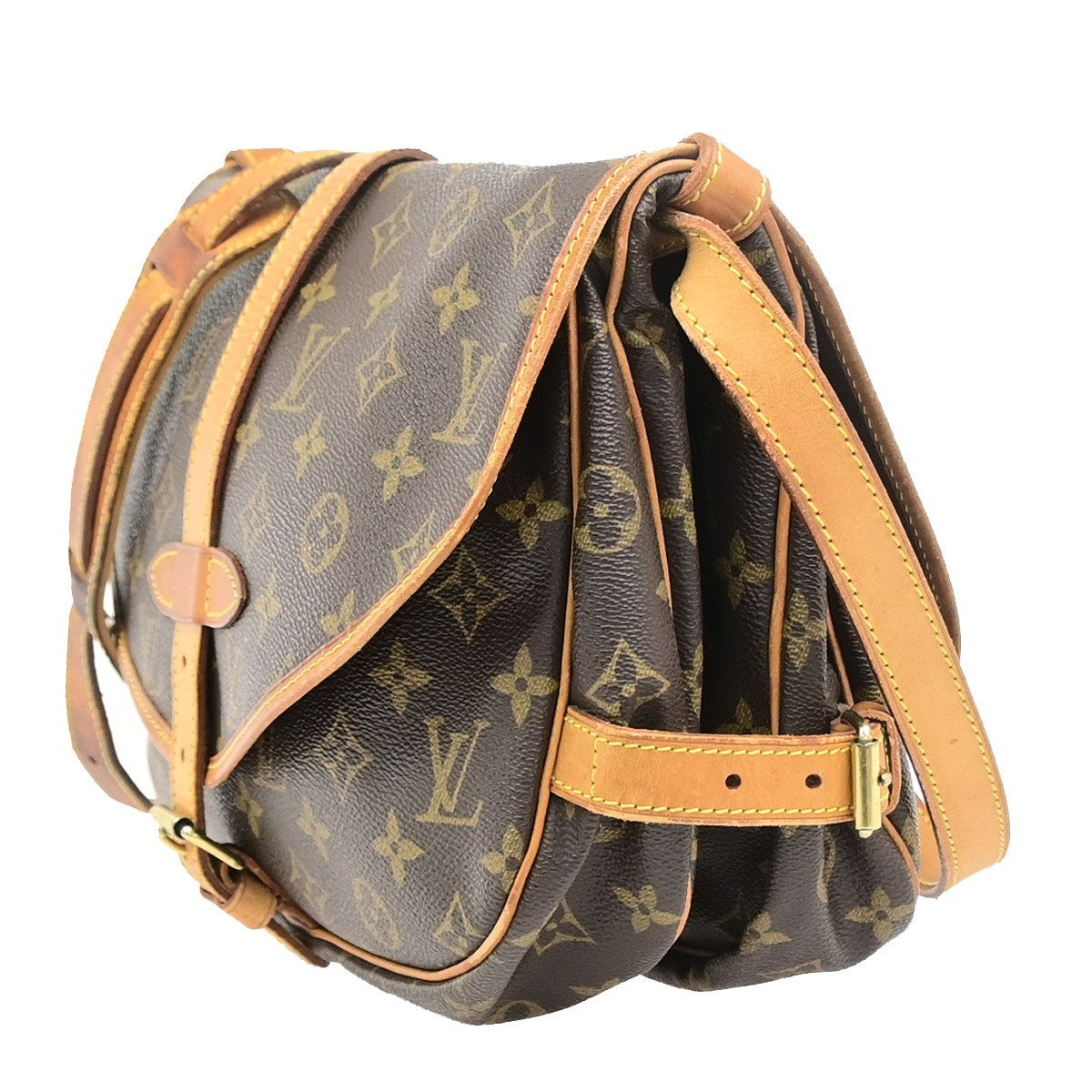 LOUIS VUITTON Logo Saumur 30 Shoulder Bag Monogram Leather Brown M42256 87YJ234