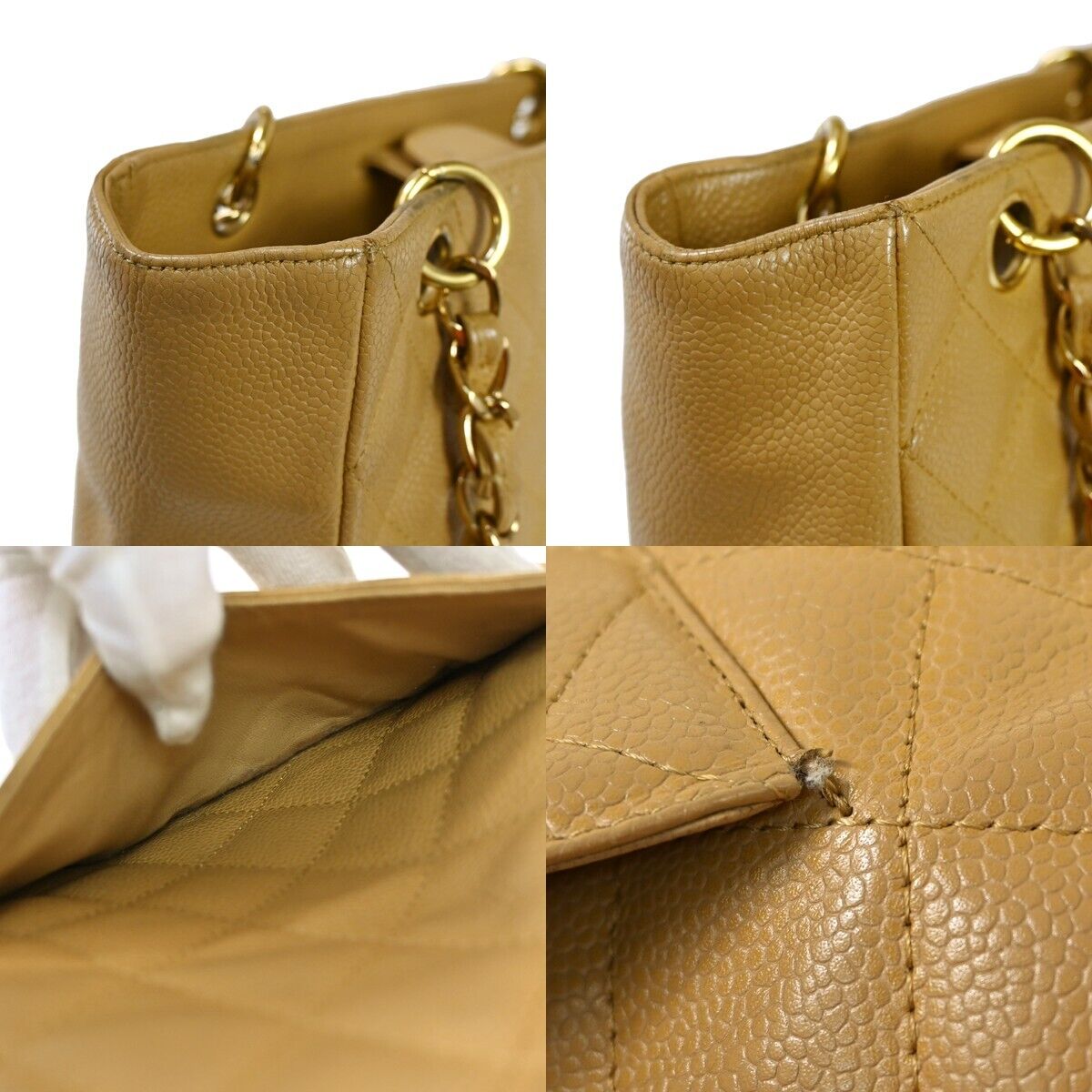 CHANEL CC Matelasse PST Chain Shoulder Bag Caviar Leather Beige GHW 695RH982