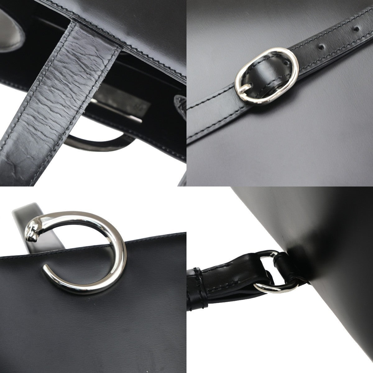 CARTIER Logo Panthere Shoulder Hand Bag Leathe Black France 76CB065