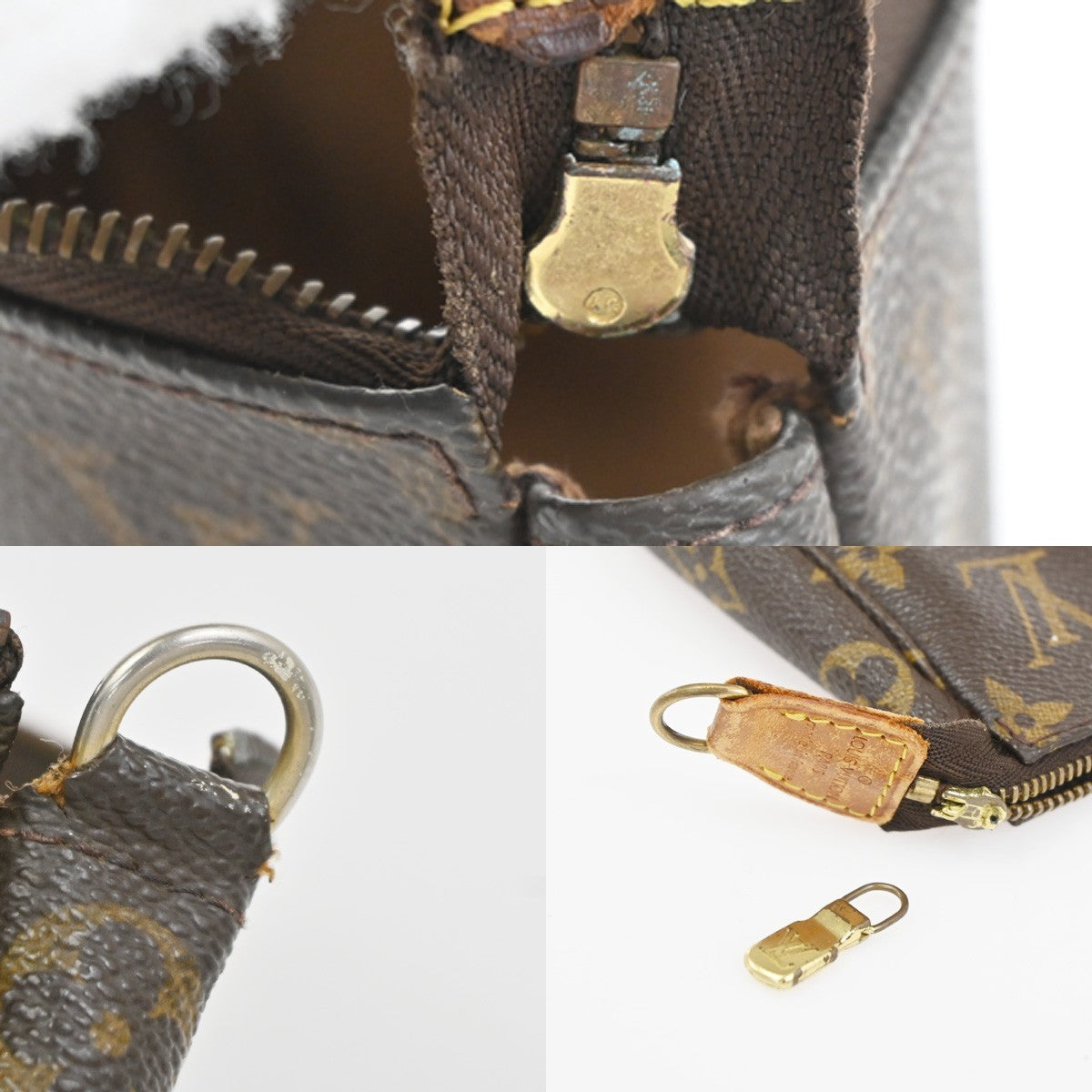 LOUIS VUITTON 2 Set Pochette Accessoires Hand Bag Monogram Leather Brown 62CA917