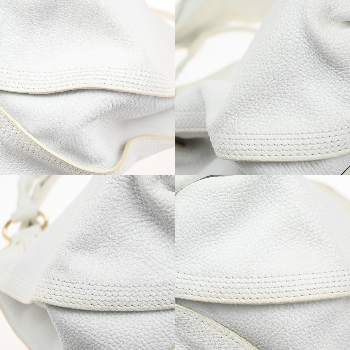 CELINE Logo Bittersweet Shoulder Hand Bag Leather Gold White GHW 35CA528