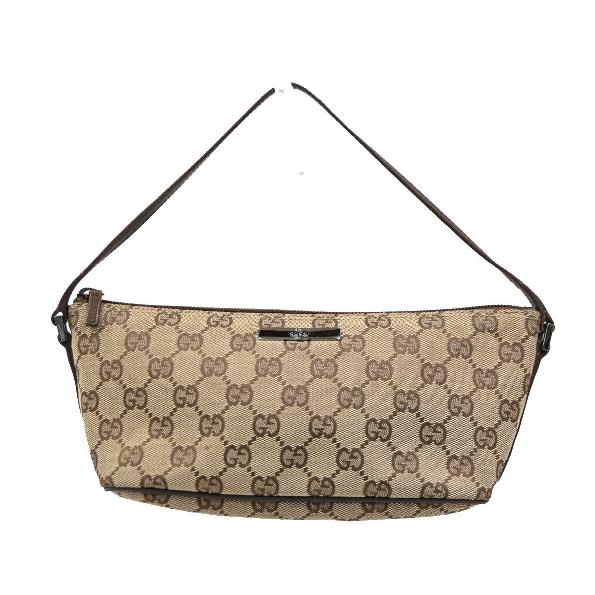 GUCCI GG Pattern Boat Pochette Shoulder Bag Canvas Beige Brown SHW Italy 62DA130