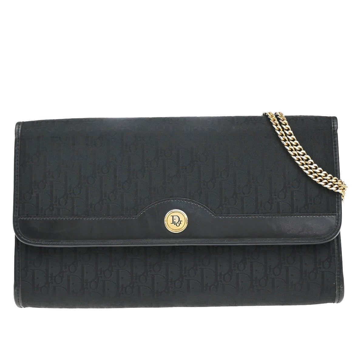 CHRISTIAN DIOR Trotter Pattern 2way Clutch Hand Bag Canvas Leather Black 38EF942
