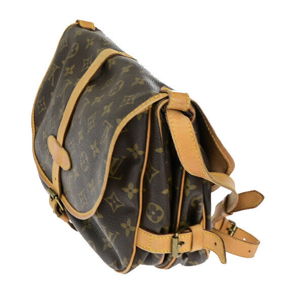 LOUIS VUITTON Logo Saumur 30 Shoulder Bag Monogram Leather Brown M42256 75YF423