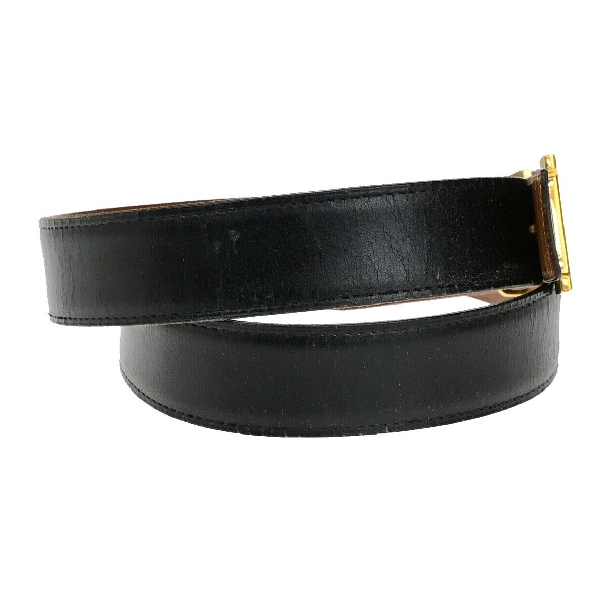 HERMES H Logo Constance Reversible Buckle Belt Leather #90 Black Brown 36YG749