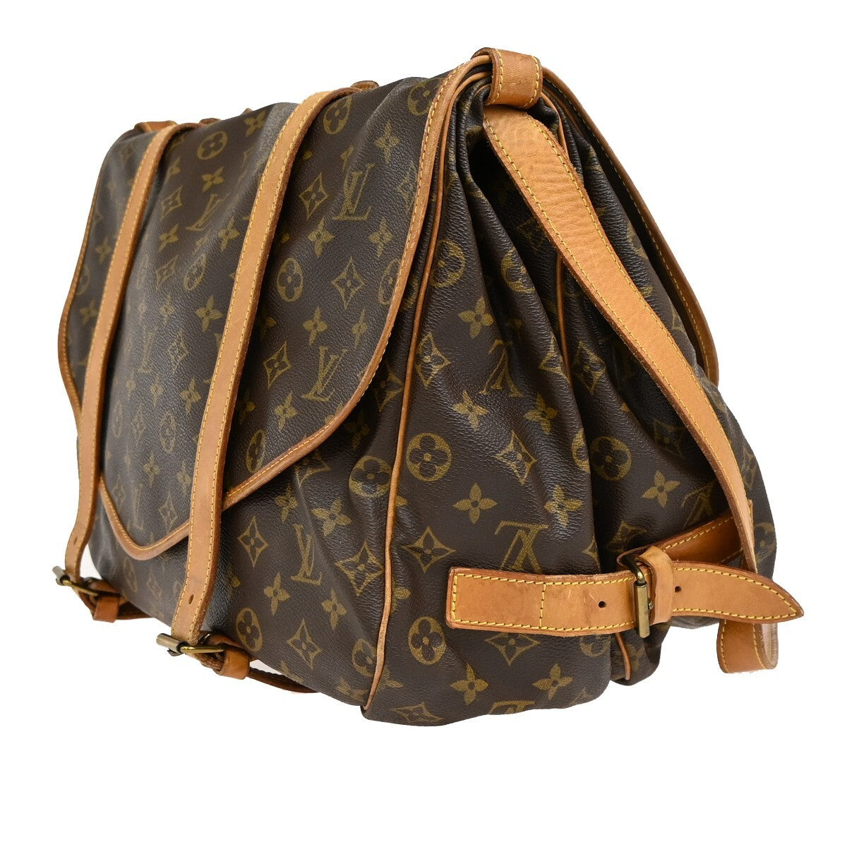 LOUIS VUITTON Logo Saumur 43 Shoulder Bag Monogram Leather Brown M42252 85FB601