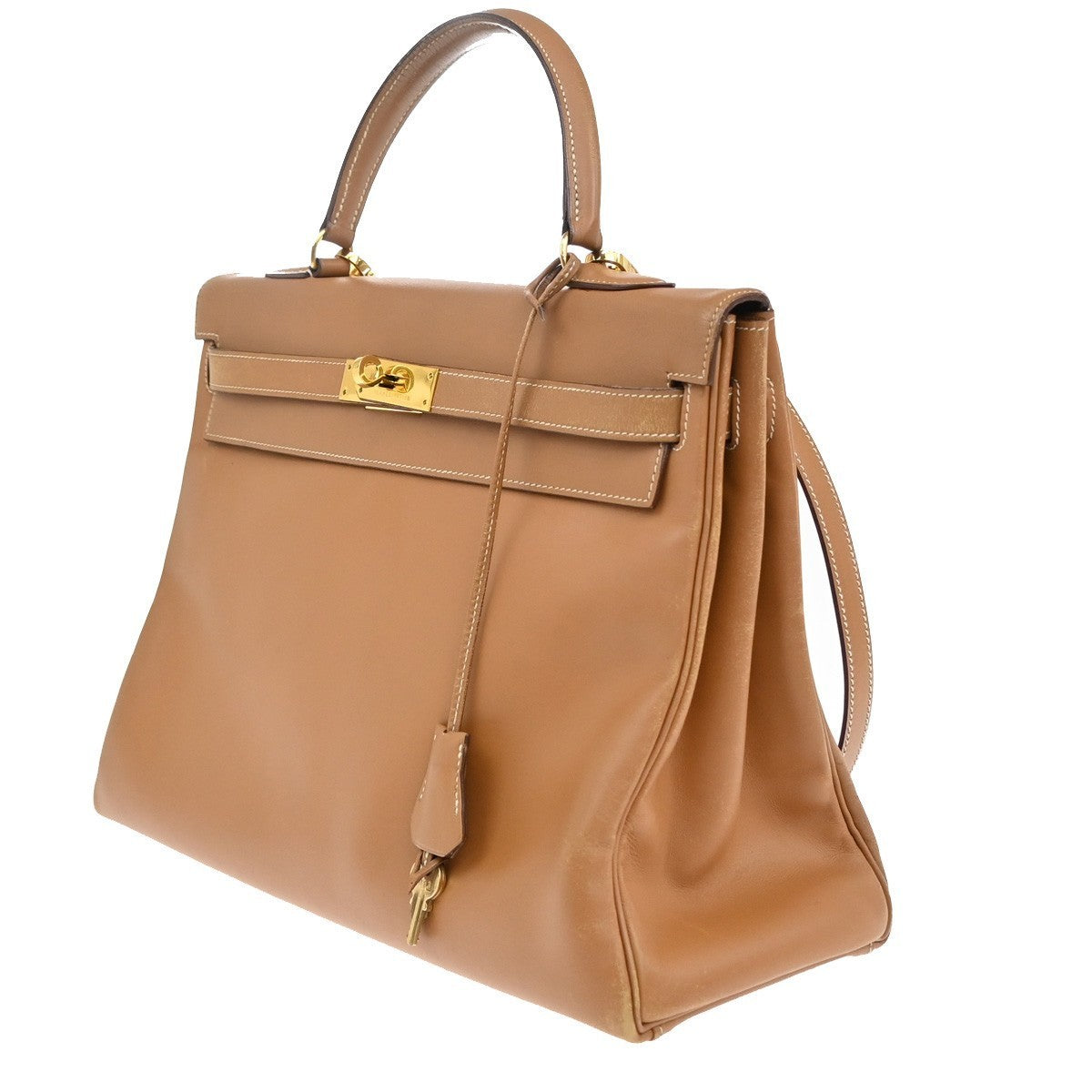 HERMES Kelly 35 2Way Shoulder Hand Bag Chamonix Leather Brown Vintage 247RF960