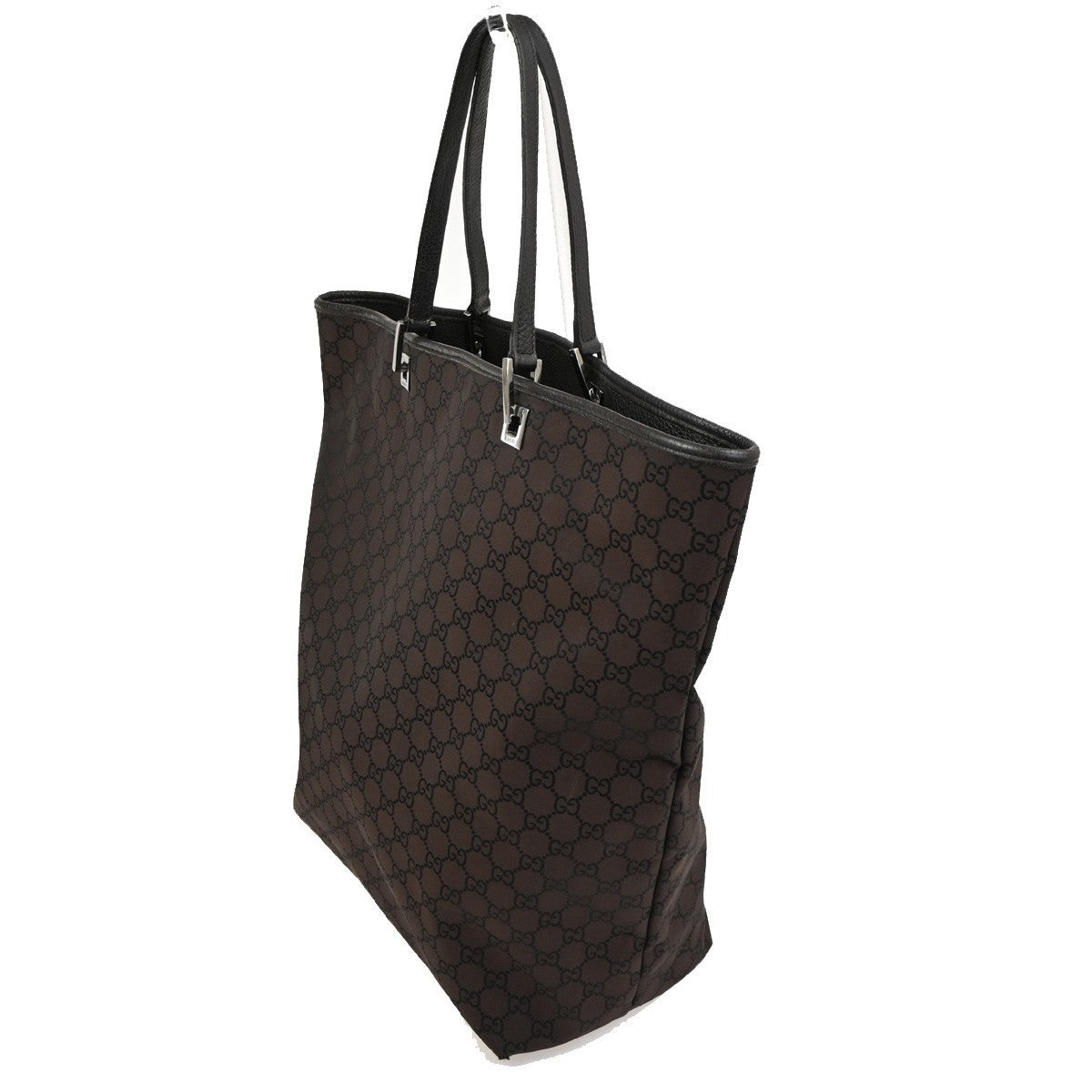 GUCCI Logo GG  Pattern Shoulder Tote Bag Canvas Leather Brown SHW Italy 62TA345