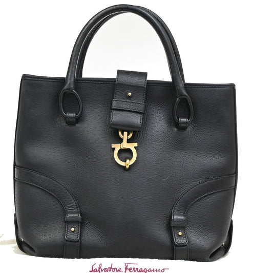 SALVATORE FERRAGAMO Gancini Shoulder Hand Bag Leather Black GHW 30DA049
