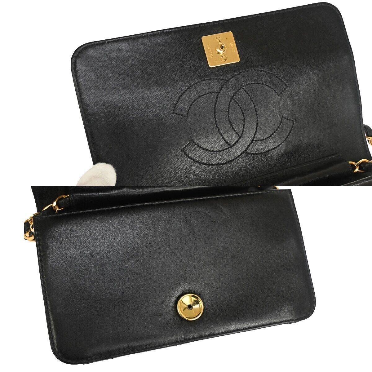 CHANEL CC Mini Matelasse Chain Shoulder Bag Leather Black GHW Vintage 807RH012