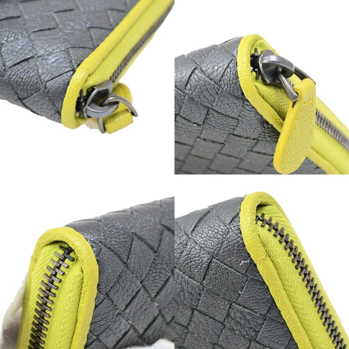 BOTTEGA VENETA Intrecciato Long Zipper Around Wallet Purse Leather Gray 35FB179