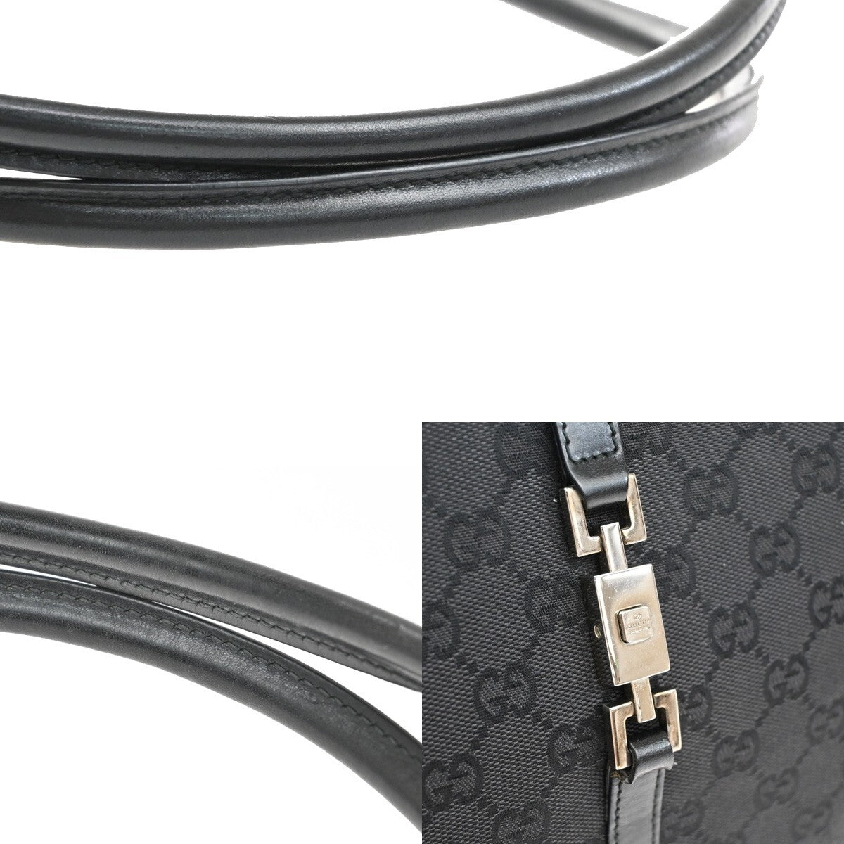 GUCCI Logo Jackie GG Pattern Shoulder Hand Bag Canvas Leather Black SHW 36EE304