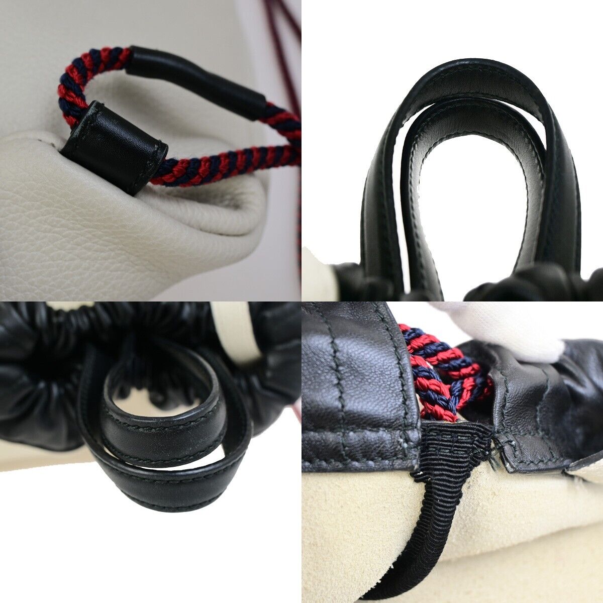 GUCCI GG Logo Print Drawstring Backpack Bag Leather White Italy 84FB214