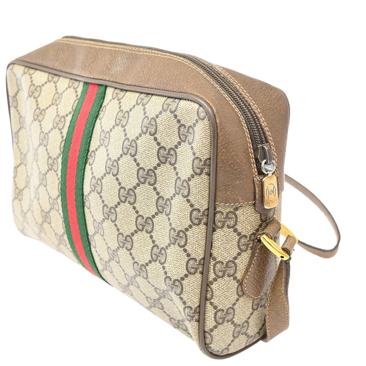 GUCCI GG Pattern Sherry Crossbody Shoulder Bag PVC Leather Brown 32CA618