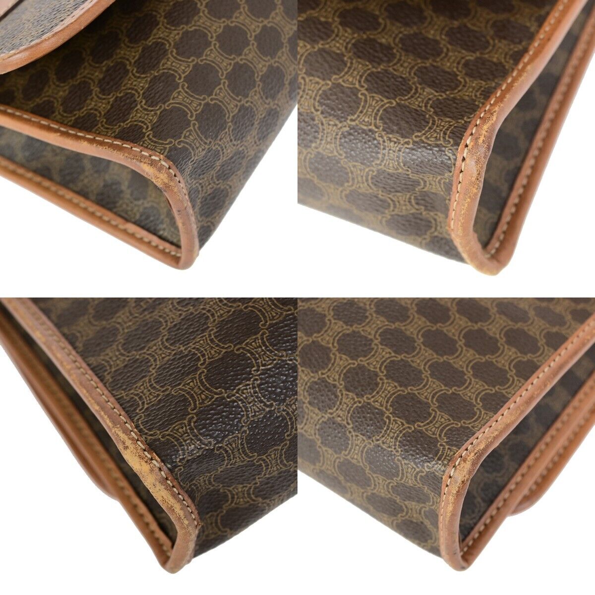 CELINE Logo Macadam Pattern Shoulder Bag PVC Leather Brown GHW Italy 65FB173